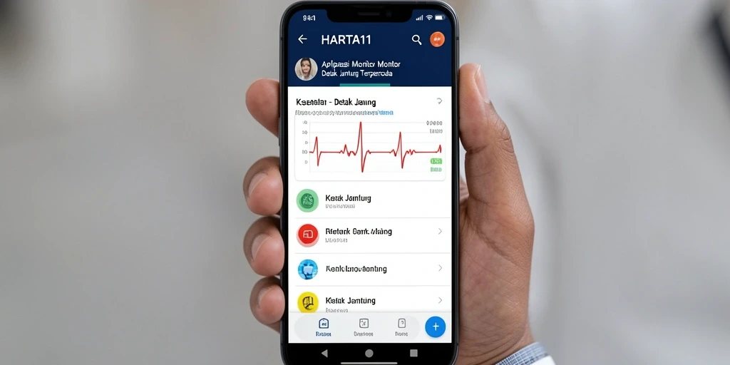 Antarmuka utama HARTA11 menampilkan grafik detak jantung yang jelas dan informatif.