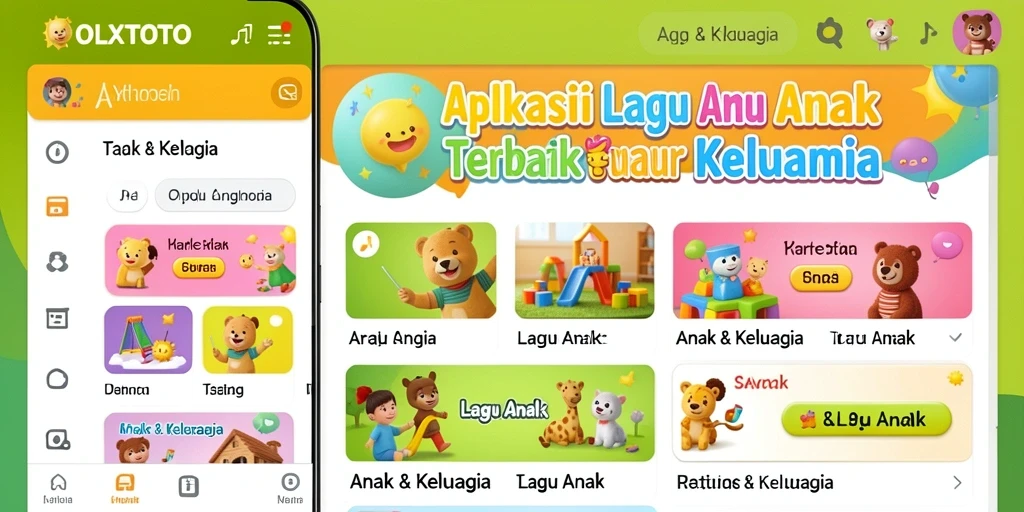 Tampilan antarmuka aplikasi OLXTOTO dengan fitur lagu anak yang ceria.