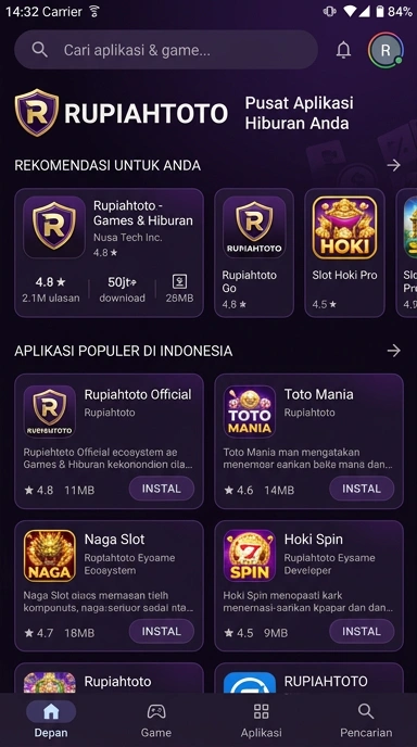 Tampilan katalog aplikasi rupiahtoto